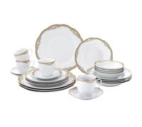 Juego de vajilla de porcelana Catherine de 24 piezas, color dorado, de Lorren Home Trends
