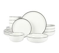 Juego de vajilla de porcelana Gibson Home Oslo de 16 piezas, blanco con borde negro, para 4 personas (16 piezas)