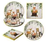 Juego de vajilla de safari de selva para 10 invitados, 10 napkins con platos de animales y 10 platos de papel Jungle Birthday Tableware Kit, para Wild One Cumpleaños Baby Party Decoración