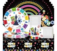 Juego de vajilla Doyomtoy para noches de juegos en familia Decoraciones para fiestas infantiles Incluye servilletas, platos de cartón, vasos de cartón y mantel Para 20 invitados