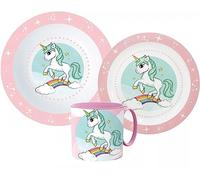 Juego de vajilla infantil con plato, cuenco de cereales y taza (reutilizable)