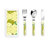 Juego de vajilla infantil de 3 piezas de pera de dibujos animados, juego de cubiertos reutilizable, cuchillo, tenedor y cuchara, vajilla portátil de protección alimentaria para niños