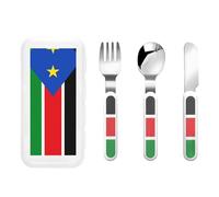 Juego de vajilla infantil de la bandera de Sudán del Sur, juego de 3 piezas, cuchillo reutilizable, tenedor y cuchara, vajilla portátil para protección alimentaria infantil