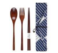 Juego de vajilla japonesa de 4 piezas en una bolsa de tela de estilo japonés, con 1 tenedor, 1 cuchara y 1 palillo, vajilla de viaje al aire libre, bolsa de platos, adecuado para la escuela, picnics y