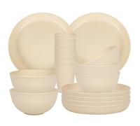 Juego de vajilla para 6, juego de vajilla ligera e irrompible de 18 piezas, platos de 23 cm, cuencos de 15 cm, tazas, platos de cocina y cuencos (beige)