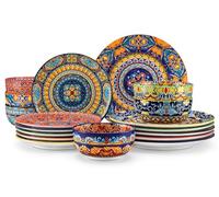 Juego de Vajilla para 6 Personas Cerámica, vancasso KRVI 18 Piezas Vajilla Moderna de Porcelana, Servicio de Mesa Estilo Bohémio, Juego de Platos y Cuencos, Servicio Combinado de Colores
