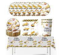 Juego de Vajilla para Fiesta de Cumpleaños con Tema de Excavadora - 41 Piezas para 10 Invitados - Decoración y Platos de Cartón
