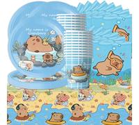 Juego de vajilla para fiesta de cumpleaños de Capybara, 61 piezas, accesorios para decoración de fiesta de capibara, decoración de fiesta infantil, vajilla de capibara, incluye platos, pañuelos, tazas
