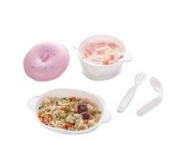 Juego de Vajilla para Niños Diseño de Dibujos Animados Lindo Tazón Plato Tenedor Cuchara Juego de Autoalimentación para Niños Pequeños Plástico Silicona Blanco 4 Piezas