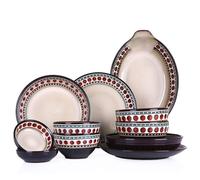 Juego de vajilla redonda de porcelana para 4/6/8/12, juegos de vajilla de gres, juego completo de servicio que incluye platos llanos, platos de ensalada y cuencos, apto para microondas y lavavajillas