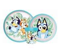Juego de vajilla reutilizable para niños bicolor - Juego compuesto por 3 piezas: Plato, cuenco y vaso para niños y bebés con base antideslizante - Libre de BPA (para Bluey)
