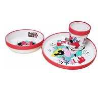Juego de vajilla reutilizable para niños bicolor - Juego compuesto por 3 piezas: Plato, cuenco y vaso para niños y bebés con base antideslizante - Libre de BPA (para Minnie Mouse)