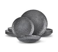 juego de vajilla Vajilla de cerámica gris, 12 o 24 piezas, vajilla texturizada, juego combinación, servicio for 6 personas(Grey,24 pcs)
