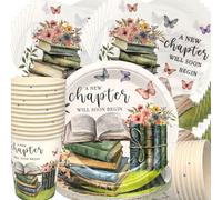 Juego de vajilla vintage con temática de libros, Doyomtoy juego de vajilla para fiestas de lectura juego de cumpleaños para fiestas de lectura y celebraciones con temática de biblioteca 20 invitados