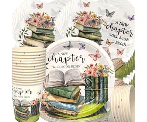 Juego de vajilla vintage con temática de libros, Doyomtoy juego de vajilla para fiestas de lectura juego de cumpleaños para fiestas de lectura y celebraciones con temática de biblioteca 20 invitados