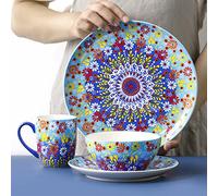 Juego de vajillas de porcelana de 16 piezas, servicio para 4, juego de vajillas de cerámica con tazas, platos y tazones, platos redondos de cocina set de cena, microondas y lavavajillas seguros