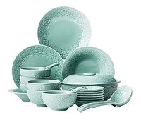 Juego de vajillas finos, juego de vajillas de porcelana, platos de cerámica y tazones, creatividad Vintage Lounge Round Reactive Glaze Plates Plates para cena para cocina/comedor, servicio para 6 (2