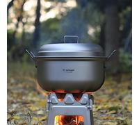 Juego de vaporera de titanio puro de 2,8 L, juego de ollas de vapor de titanio para exteriores, juego de ollas de sopa para camping, cacerola, kit de cocina para alimentos (2,1 L)