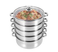 Juego de vaporera Premier de 5 niveles, tapa de vidrio ventilada, acabado de espejo pulido de bajo consumo, acero inoxidable para cocinas de inducción, estufas eléctricas de cerámica, hornos