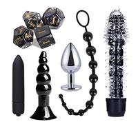 Juego de Varillas de Bigotes de Dragón de Silicona Impermeable de Acero Inoxidable, con Varillas de Cuentas y 4 Dados Negros, un Juego Combinado para una Pareja Feliz