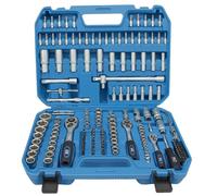 Juego de vasos 179 piezas 1/4" 3/8" 1/2" - Carracas 72 dientes, Cr-V cromado, sistema Super Lock, vasos cortos y largos, E-Torx, HEX, PH, PZ, Torx, llaves Allen, maletín profesional