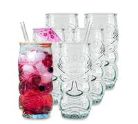 Juego de Vasos cristal grandes para coctel. Vaso Tiki piña mojito ananas divertidos para cocteles sangria o bebidas frias con formas 500ml 6x Vasos originales largos con pajitas de cristal
