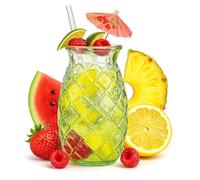 Juego de Vasos cristal grandes para coctel. Vaso Tiki piña mojito ananas divertidos para cocteles sangria o bebidas frias con formas 700ml 6x Vasos originales largos con pajitas de cristal