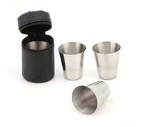 Juego de vasos de chupito de acero inoxidable para degustación de vino, taza portátil con bolsa de cuero, apilables, 4 piezas de utensilios de bar para camping, café o picnic, taza de viaje de 70 ml