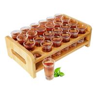 Juego de vasos de chupito, soporte de cóctel de madera y vaso de chupito, organizador de mesa de servir bebidas, 24 agujeros con transparente, 24 piezas de 15 ml -20ml para bebidas