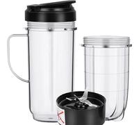 Juego De Vasos De Licuadora De Repuesto For Exprimidor, Compatible Con Magic Bullet, Vaso Alto De 22 Oz Con Tapa Abatible For Llevar, Piezas De Repuesto De Cuchilla Cruzada For Exprimidor De 250 W