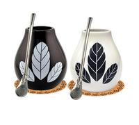 Juego de vasos de té mate para dos ● Taza de té de cerámica yerba mate de hoja calabaza taza 350 ml ● Pajita de acero con anillo de enfriamiento Acero inoxidable Staw ● Almohadilla de corcho ● Kit de