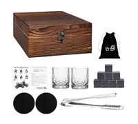 Juego de vasos de whisky con piedras - Juego de vasos de whisky de madera para whisky con fondo grueso para el Día del Padre, Compromiso, Inauguración de la casa, cumpleaños