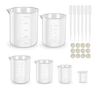 Juego de vasos medidores de 25 ml, 50 ml, 100 ml, 150 ml, 250 ml, 500 ml, resistentes al calor, vasos medidores de plástico con escala pipetas para laboratorio y cocina