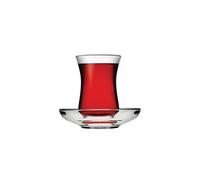 Juego de vasos y platillos turcos de té, diseño Pasabahce, juego de 6 unidades, 120 cm³. 113 g. Apto para lavavajillas.