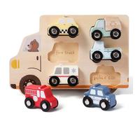 Juego de vehículos de madera para niños - 6 piezas de coches de madera con camión de bomberos, ambulano, taxi zund más, juguete de madera para niños y niñas, juguetes Montessori para bebés a partir de