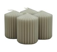 Juego de velas cilíndricas acanaladas DONAU HOME/Gris claro / 4 unidades/Ø 6 x 8 cm/Sin perfume/Vela clásica/Para decoración en el salón o el baño