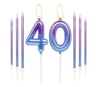 Juego de velas de cumpleaños coloridas, velas con número 40 con 6 velas largas de color morado y azul, velas de feliz cumpleaños de 40 horas para pasteles, velas de pastel para niñas y niños,