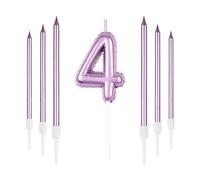 Juego de velas de cumpleaños rosas con 4 velas numeradas y 6 largas - Happy 4th Birthday!