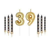 Juego de Velas de Números Dorados con Puntos Negros, Velas de Feliz 39º Cumpleaños para Tarta, Velas de Fiesta, Adorno de Velas de Tarta de Cumpleaños para Niñas Niños Mujeres Hombres Decoraciones de