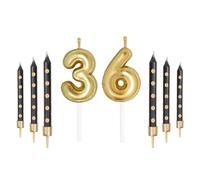 Juego de velas de números dorados con puntos negros, velas de feliz cumpleaños 36 para pasteles, velas de fiesta, velas de pastel de cumpleaños para niñas, niños, mujeres, hombres, decoraciones de