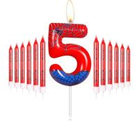 Juego de velas personalizadas para pastel de segundo cumpleaños, velas azules y rojas con telaraña, velas número 5 de araña para tartas, velas de fiesta temática de araña para niños y niñas