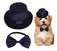 Juego de Vestuario de Perros, Accesorios Formales para Perros con Sombrero de Copa y Arco/Corbata, Juego de Sombrero Negro para Fiesta de cumpleaños para la Boda Que Lleva el Bowtie de Halloween