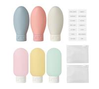 Juego de viaje de 6 piezas con etiqueta inglesa completa de 1 pieza y bolsa de almacenamiento de 2 piezas, botellas de viaje vacías para artículos de tocador