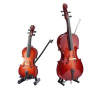 Juego de violín y violonchelo de madera en miniatura con soportes y lazos, adorno para decoración del hogar y regalo, exhibición duradera de instrumentos de cuerda de violín y violonchelo