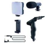 Juego de vlog con trípode de brillo ajustable, micrófono de luz y clips para teléfono celular para videollamadas, transmisión en vivo, paquete de vlog con trípode de luz LED