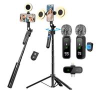 Juego de vlogging para iPhone/Android, 180 cm, trípode para teléfono móvil, con seguimiento automático de la cara, rotación de 360°, trípode para crear contenidos, set de iniciación con luz y