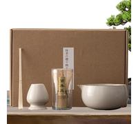 Juego de whisk japonés - Juego completo de whisk y saludo | 4 piezas en polvo con batidor, tazón y soporte | Perfecto para los amantes del té en casa, bebida diaria, japa