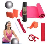 Juego de yoga para principiantes, tapete de ejercicio con pelota de yoga, incluye banda de resistencia, banda elástica, equipo de ejercicio para pilates y fitness