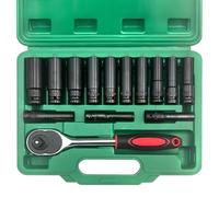 Juego de14 Piezas Vasos de Impacto Largos 1/2" para Taladro con Llave de Carraca y Maletín, Juego de Vasos de Impacto para Taladro, Llaves de Vaso 1/2 para Reparación de Coches y Cambio de Ruedas