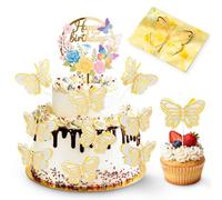 Juego Decoración para Tarta con Mariposas 3D Amarillas - Topper para Tartas y Cupcakes, Ideal para Cumpleaños, Bodas y Fiestas, con Tarjeta de Felicitación de Mariposa